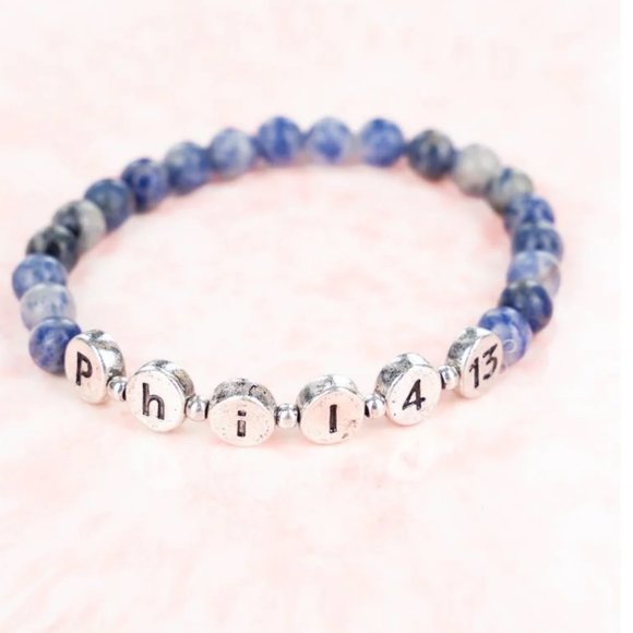 One Blessed Nana Jewelry - ❤️* NWT BOUTIQUE ALAYNA BLUE SILVERTONE 'PHIL 4:13' BEADED STRETCH BRACELET